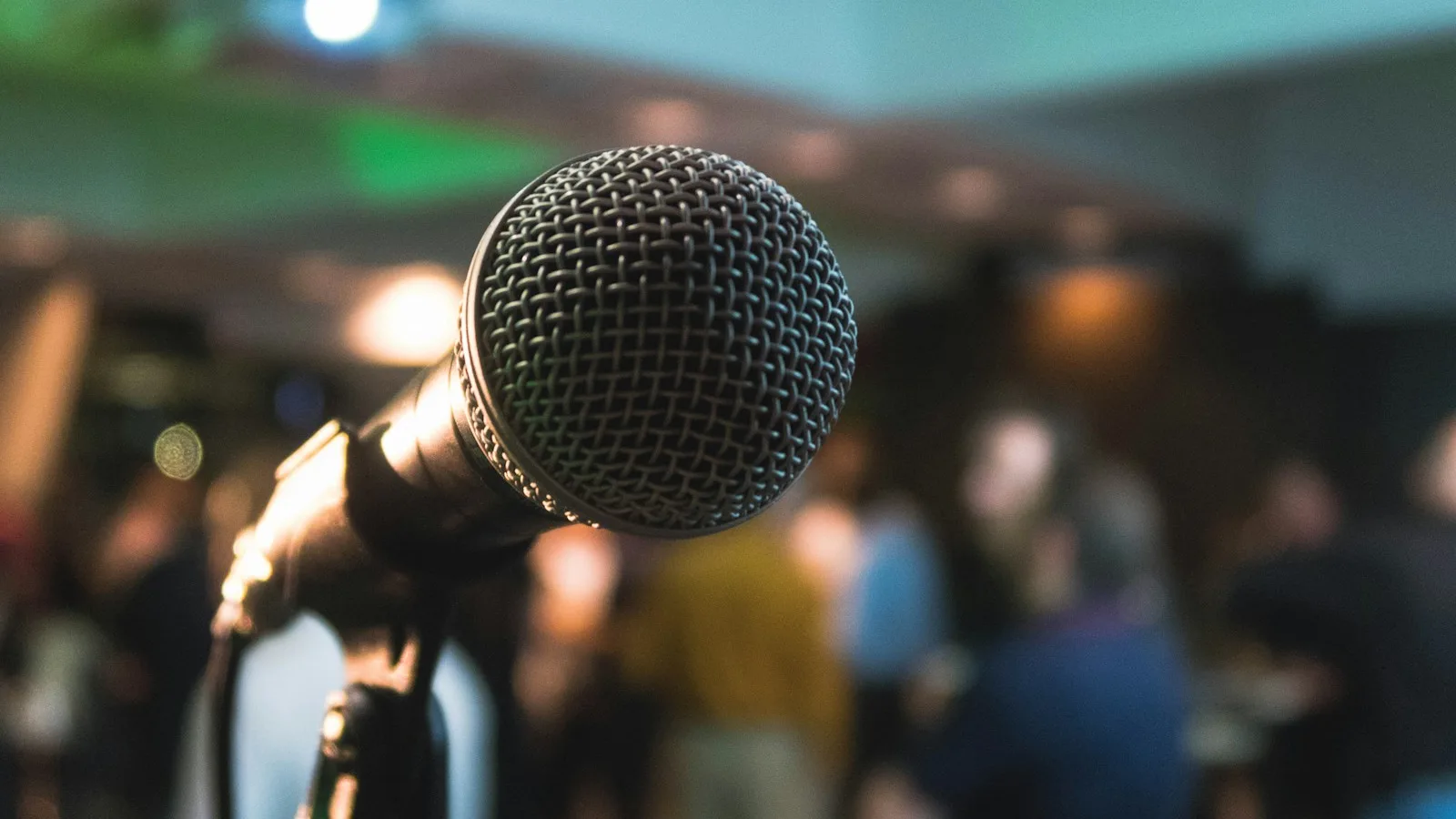 Student speaking confidently at a debate podium